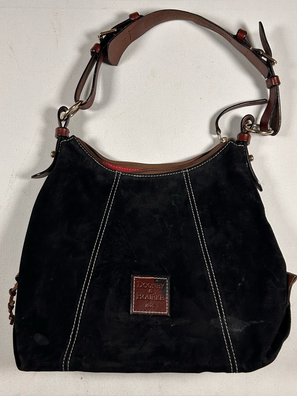 Dooney & Bourke Black Suede Hobo Shoulder Bag Leather